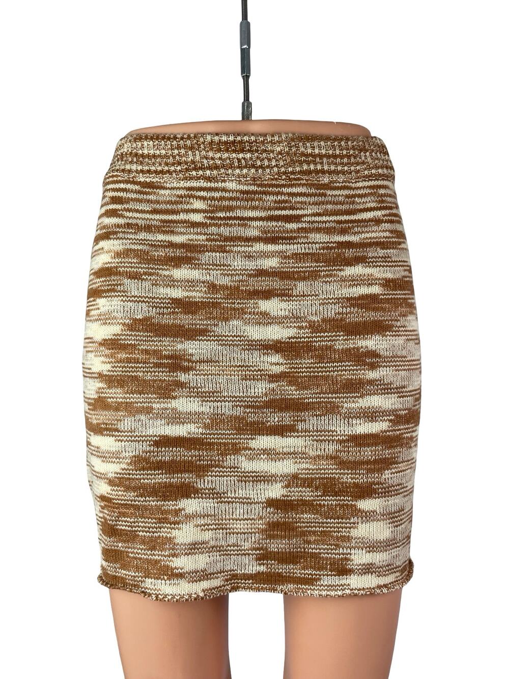 Beige Botany Beige Tan Striped Marble Swirl Knit High Waist Pencil Mini Skirt M